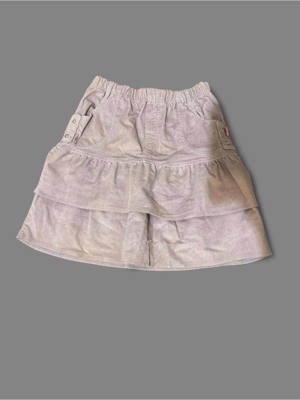 Tiered Light Grey Corduroy Skirt - Girls